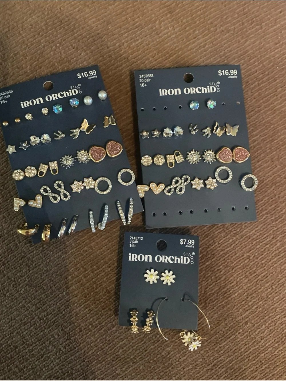 Iron Orchid Mixed Stud and Hoop Earring Set in Gold and White